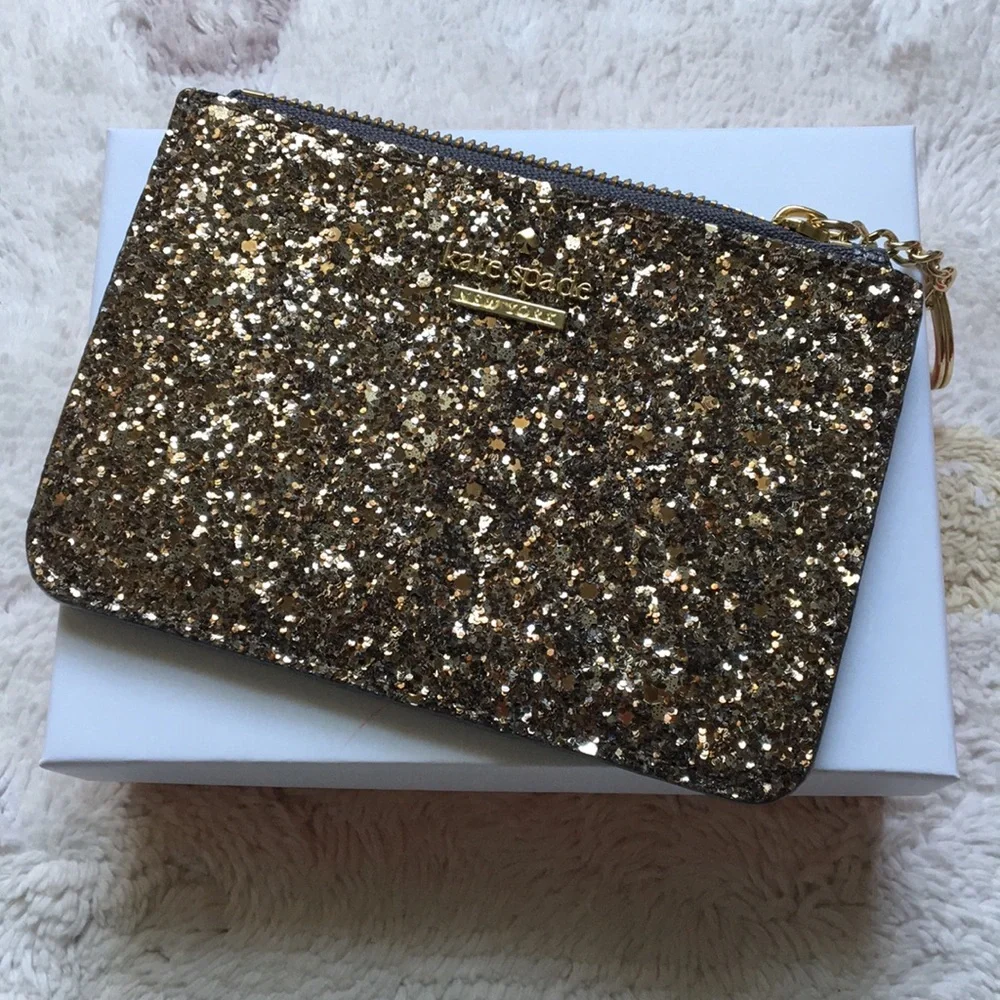 🍦HOST PICK🍦Kate Spade NWT Bitsy Laurel Way Glitter Gunmetal Silver Gold sparkle
